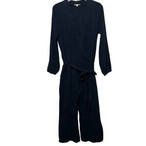 Sundry Navy Blue Faux Wrap Jumpsuit, Women's Small Casual Chic Minimalist